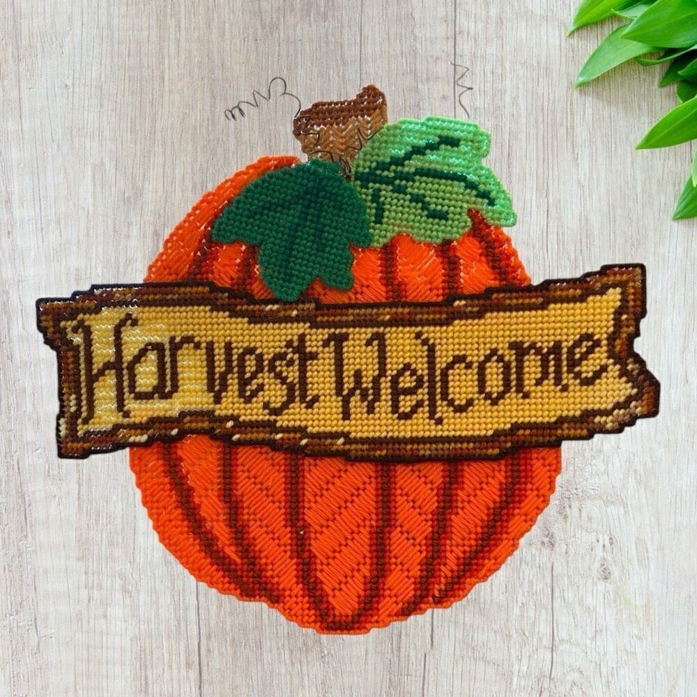 Vintage Plastic Canvas Thanksgiving Fall Door Hanging